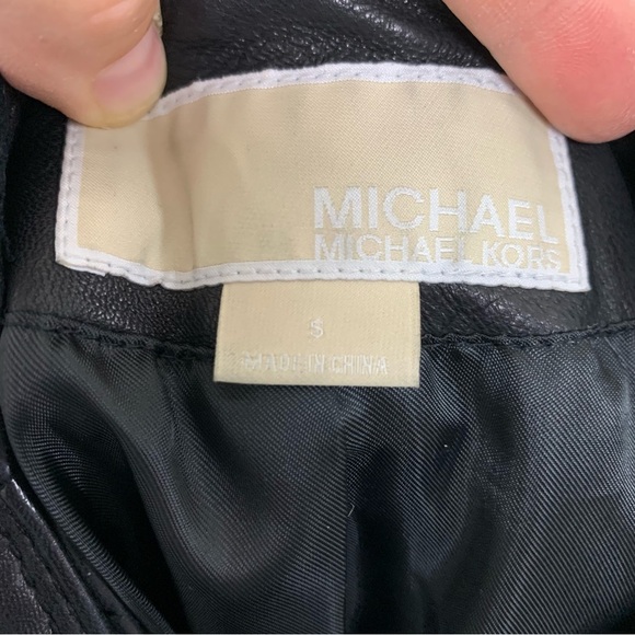 Michael Kors Genuine Leather Asymmetrical Zip Moto Jacket  Womens S Butter Black - Picture 13 of 17